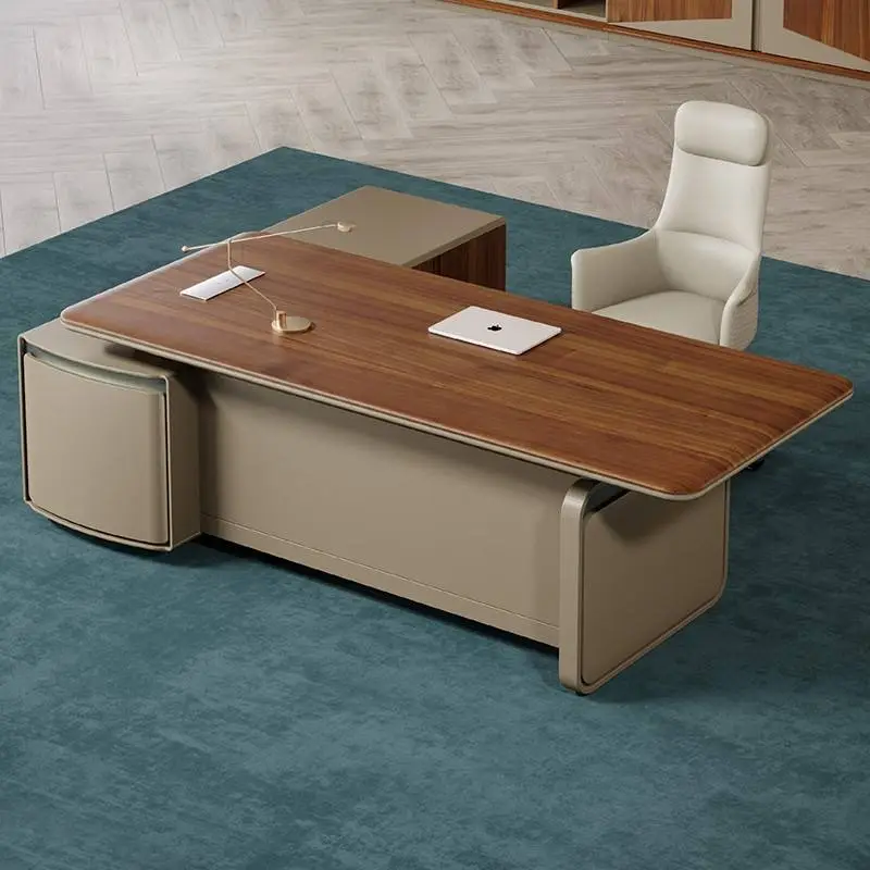 Luxury MDF Computer Desk for Home Boss Manager Executive Office L-Shaped Ergonomic Wood Iron Furniture Modern Design — image 4