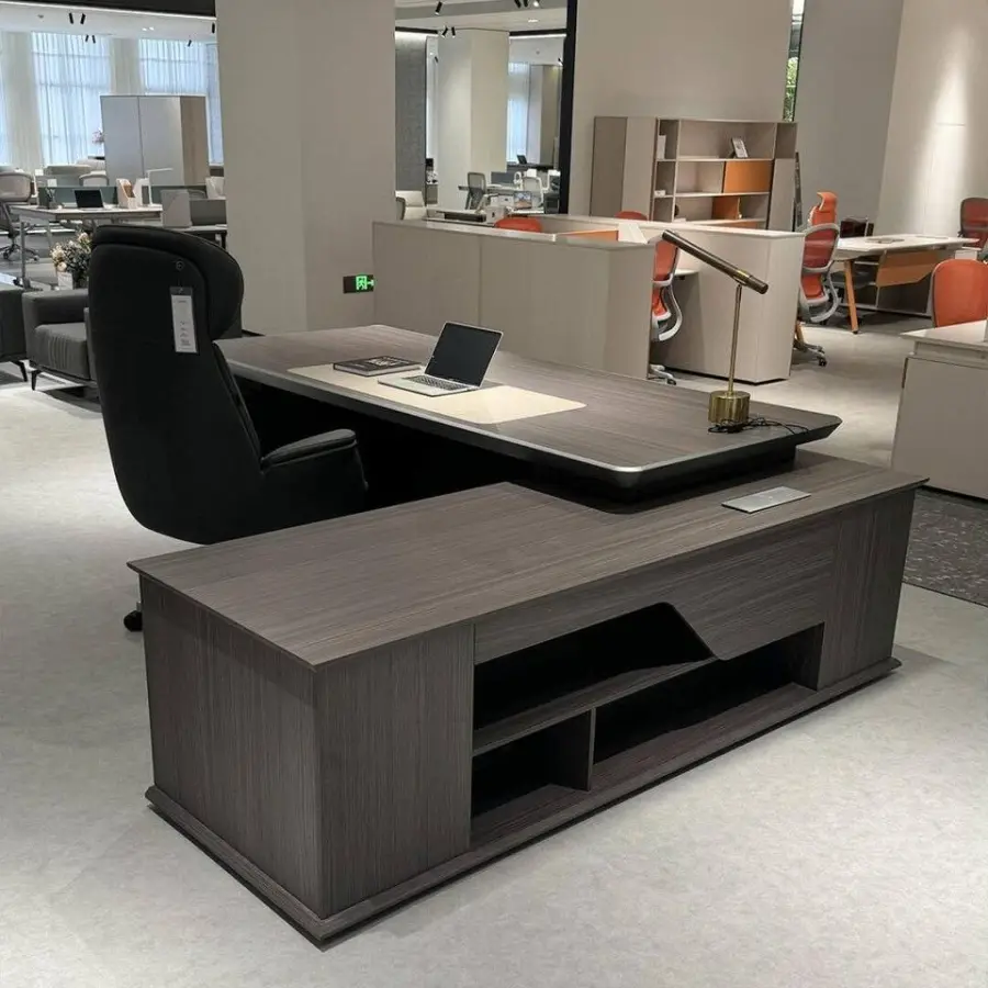 Modern Luxury Executive Desk for Commercial Office MDF Boss Desk with Matching Cabinet Panel Wood Style CE Certified — image 3