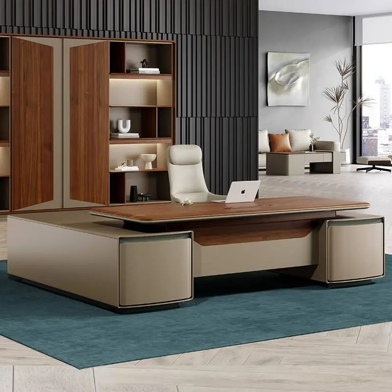 Luxury MDF Computer Desk for Home Boss Manager Executive Office L-Shaped Ergonomic Wood Iron Furniture Modern Design — image 5