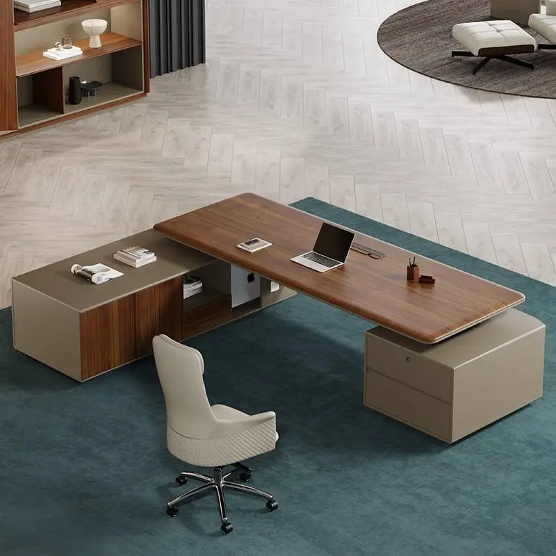 Luxury MDF Computer Desk for Home Boss Manager Executive Office L-Shaped Ergonomic Wood Iron Furniture Modern Design — image 6