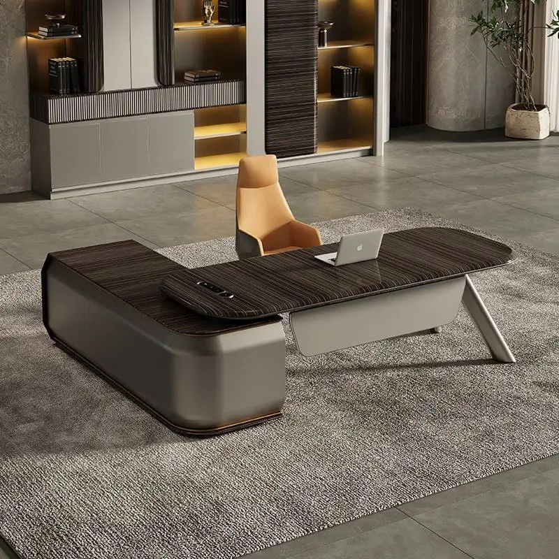 Modern Executive Desk Set Contemporary Wooden CEO Workstation L-Shaped Modular Panel Commercial Furniture Home/Workspace — view 1