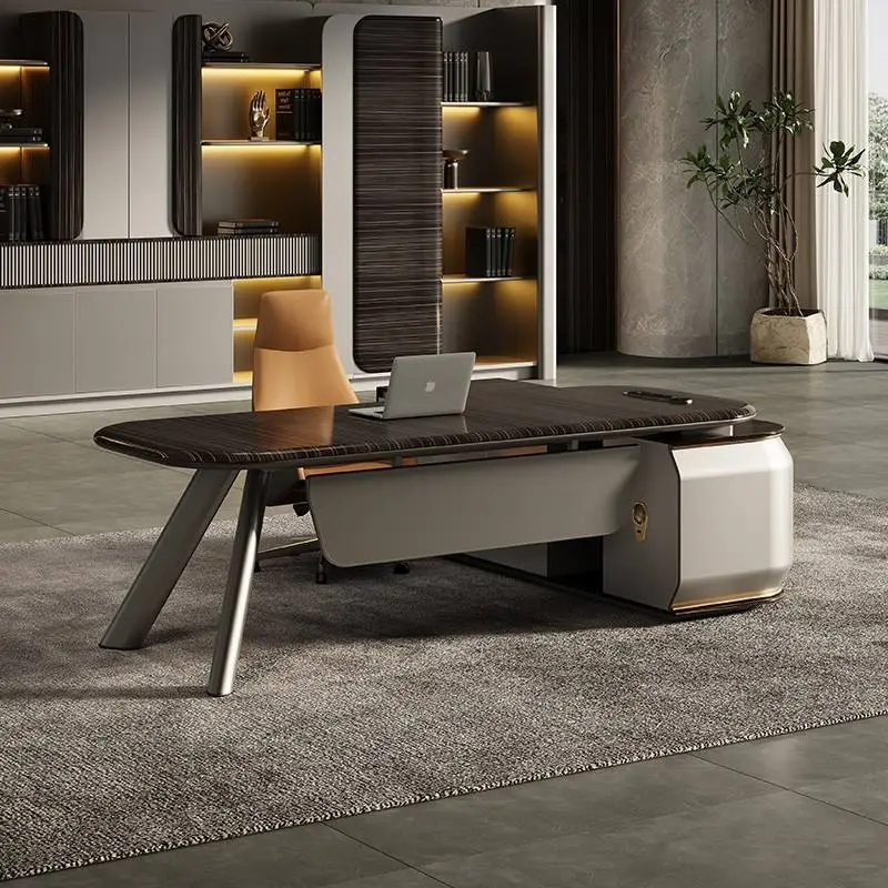 Modern Executive Desk Set Contemporary Wooden CEO Workstation L-Shaped Modular Panel Commercial Furniture Home/Workspace MDF — image 3