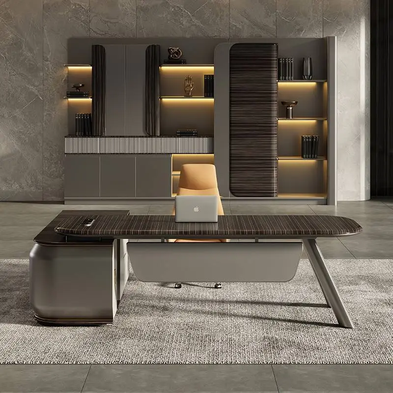Modern Executive Desk Set Contemporary Wooden CEO Workstation L-Shaped Modular Panel Commercial Furniture Home/Workspace MDF — image 4
