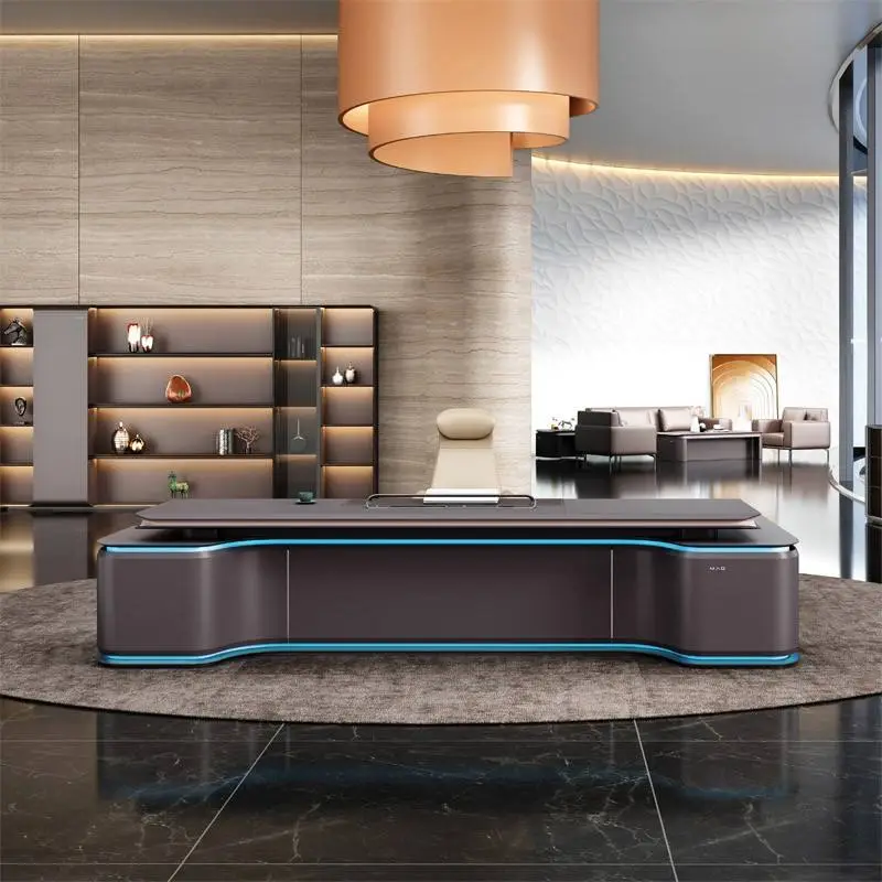 High-Tech Luxury MFC Board Executive Office Desk Big Size L-Shaped Manager Oak MDF Modern Industrial Style for Schools Hospitals — image 3
