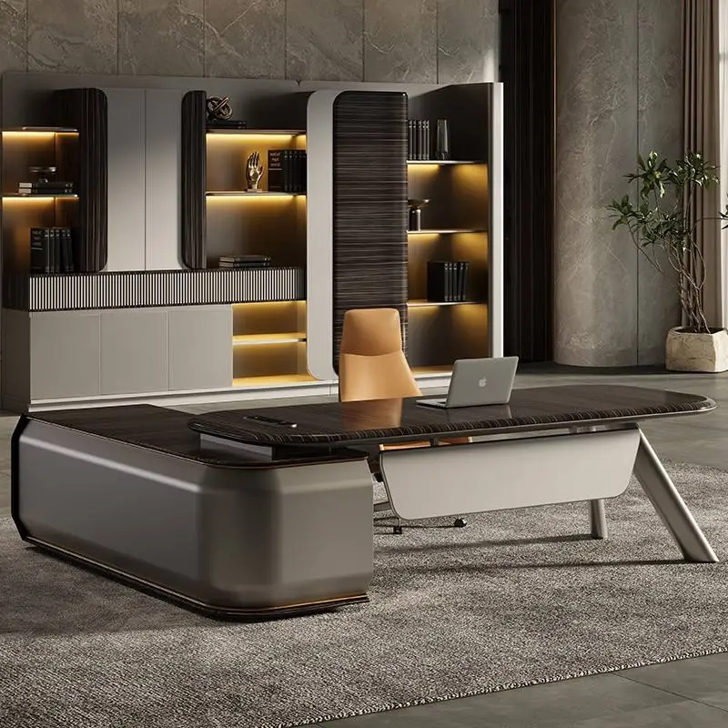 Modern Executive Desk Set Contemporary Wooden CEO Workstation L-Shaped Modular Panel Commercial Furniture Home/Workspace MDF — image 5