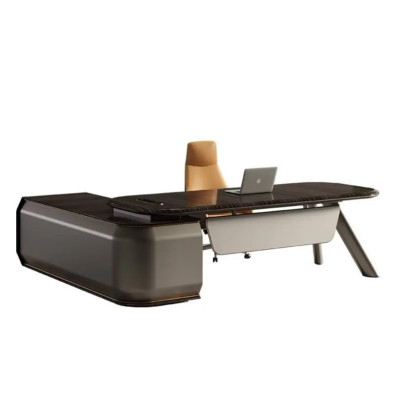 Modern Executive Desk Set Contemporary Wooden CEO Workstation L-Shaped Modular Panel Commercial Furniture Home/Workspace MDF — image 6