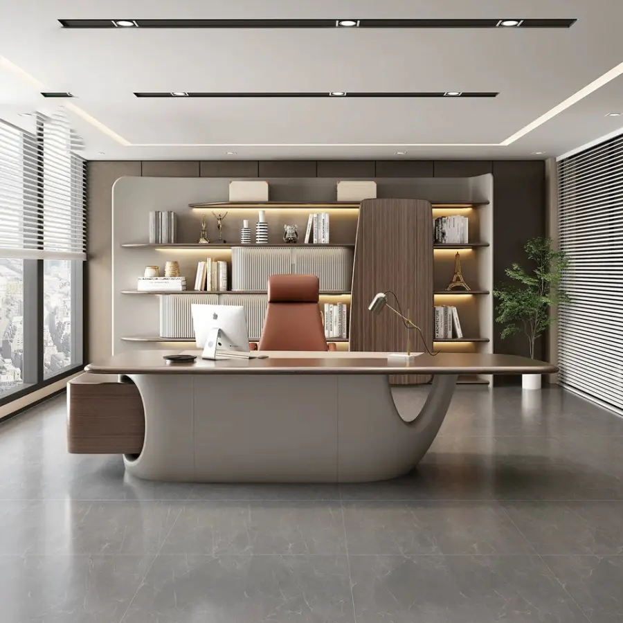 Large Italian Designer Luxury L Shaped Modular Wooden Modern Executive Office Desk Set with Computer Table for CEO Boss — view 1