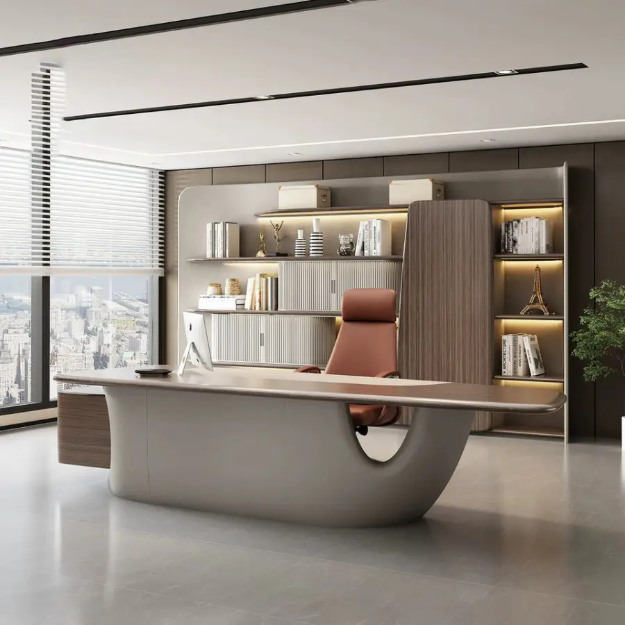 Large Italian Designer Luxury L Shaped Modular Wooden Modern Executive Office Desk Set with Computer Table for CEO Boss Office — image 3