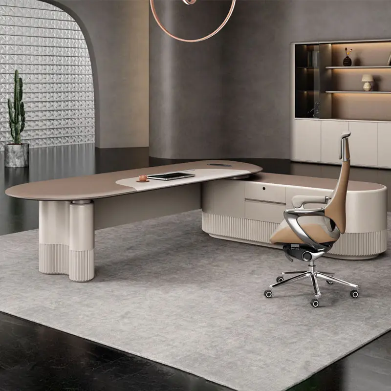 Modern Italian Style Wooden Panel Modular Creative Office Furniture Functional High-end Luxury Boss Desk Lightweight CEO Desk — image 4