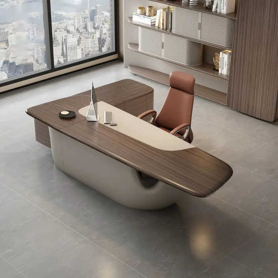 Large Italian Designer Luxury L Shaped Modular Wooden Modern Executive Office Desk Set with Computer Table for CEO Boss Office — image 6