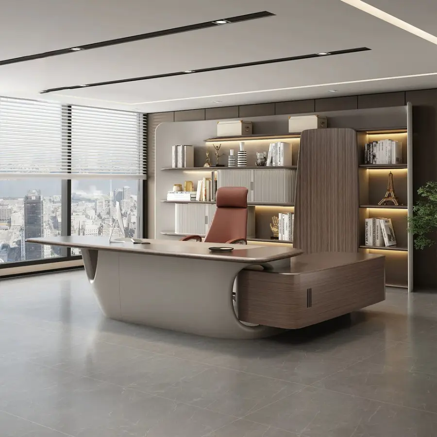 Large Italian Designer Luxury L Shaped Modular Wooden Modern Executive Office Desk Set with Computer Table for CEO Boss Office — image 7