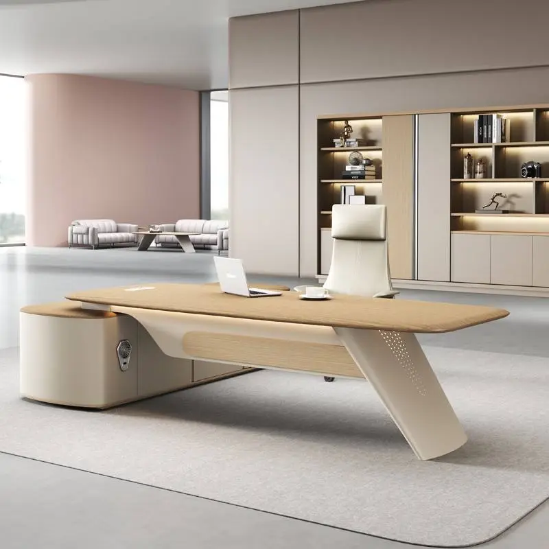 Italian Style Office Furniture LED Functional High-end Luxury Boss Desk Lightweight Luxury CEO Office Desk Desk — view 1