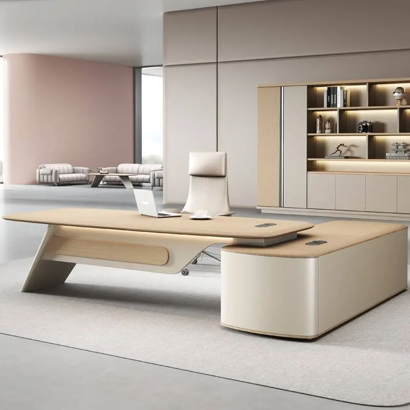 Italian Style Office Furniture LED Functional High-end Luxury Boss Desk Lightweight Luxury CEO Office Desk Desk — image 5