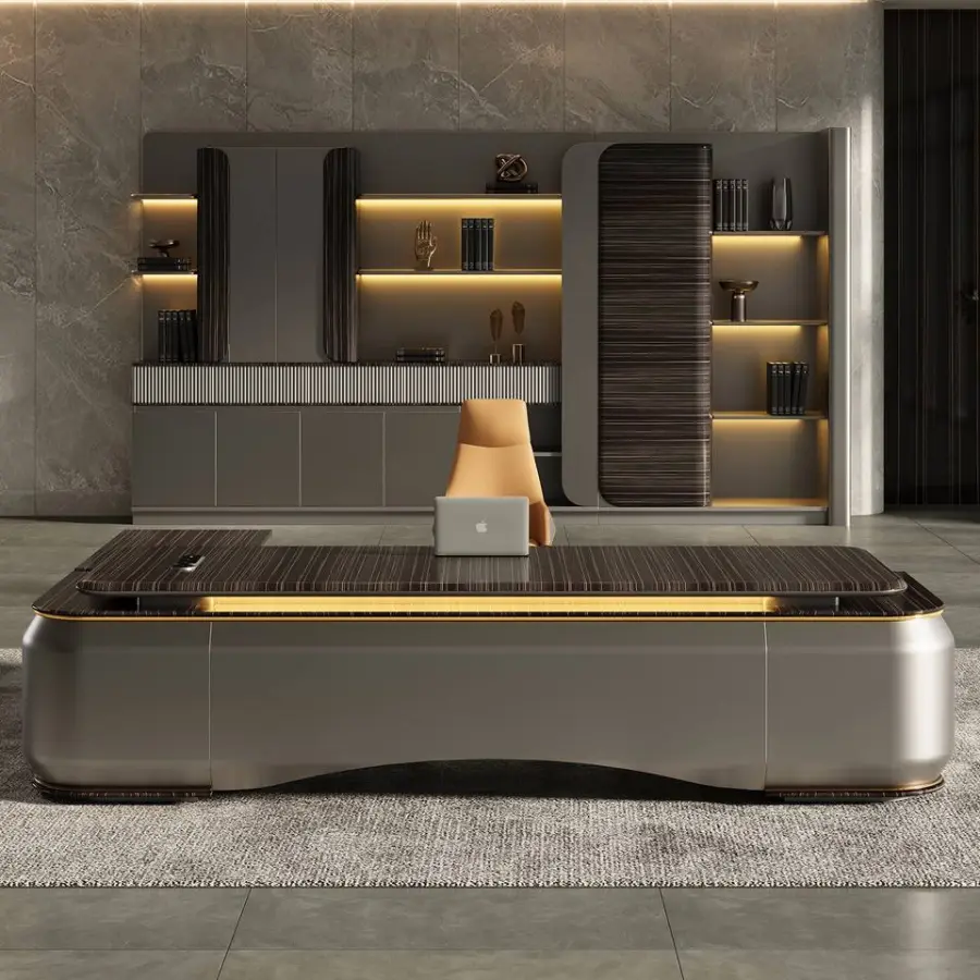 High-Tech Luxury MFC Board L-Shaped Manager Desk Big Size Executive Oak MDF Modern Industrial Style for Schools Offices — view 1