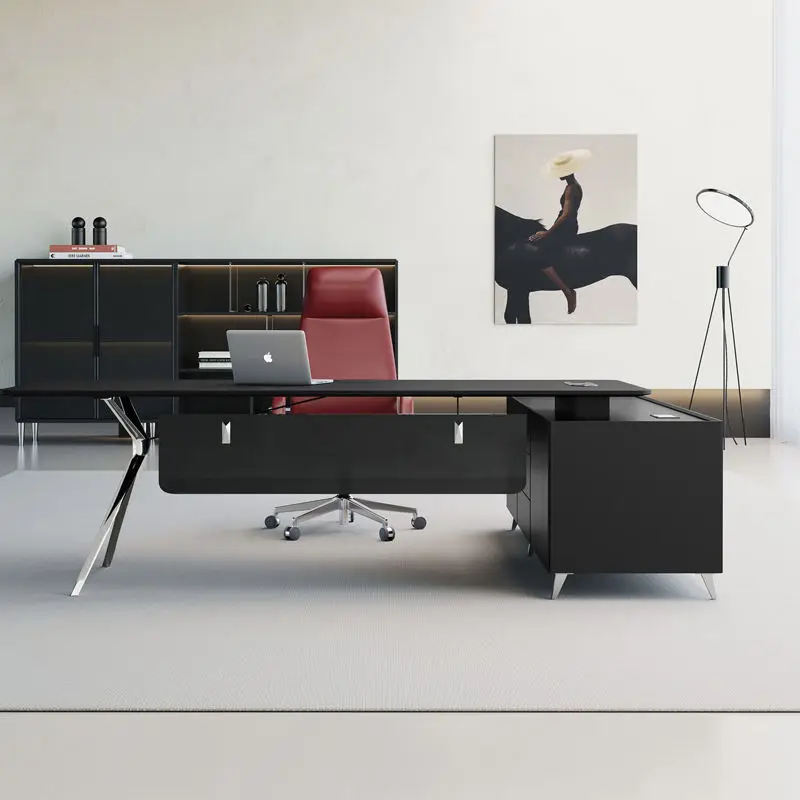 Modern Designer Boss Office Desk Chair Combination Simple Luxury MDF Manager President Large Wooden Furniture Panel Styl — view 1