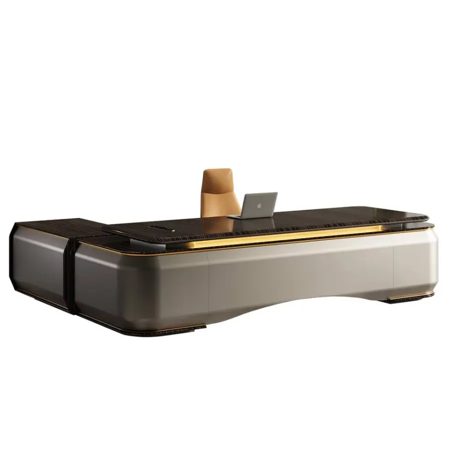 High-Tech Luxury MFC Board L-Shaped Manager Desk Big Size Executive Oak MDF Modern Industrial Style for Schools Offices — image 3