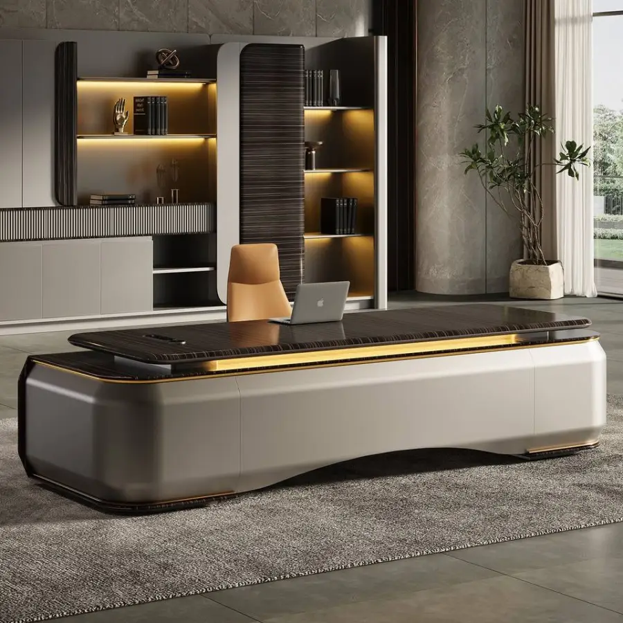 High-Tech Luxury MFC Board L-Shaped Manager Desk Big Size Executive Oak MDF Modern Industrial Style for Schools Offices — image 6