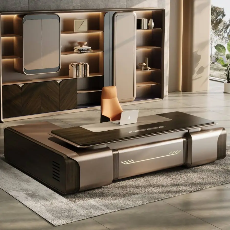 Luxury Modern L-Shaped Modular Executive Desk Extendable Solid Wood Home & Office Building Furniture — image 3