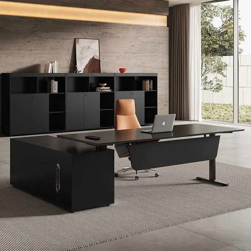 Italian-Style Wooden Modular Minimalist Modern Luxury Intelligent Height-Adjustable Executive Office Desk Chair Set for Managers — image 6