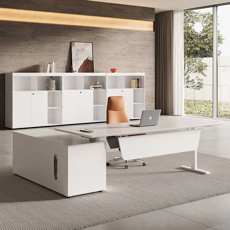 Italian-Style Minimalist Modern Luxury Office Managers Executives White Intelligent Height-Adjustable Executive Office S — view 1