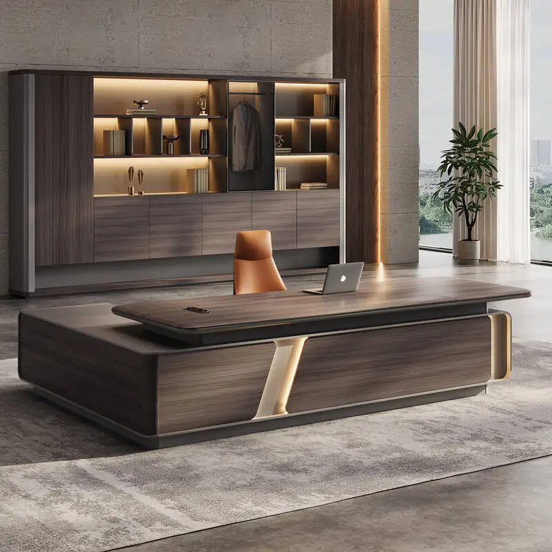Luxury Modern L-Shaped Modular Executive Desk Extendable Solid Wood Home & Office Building Furniture — view 1