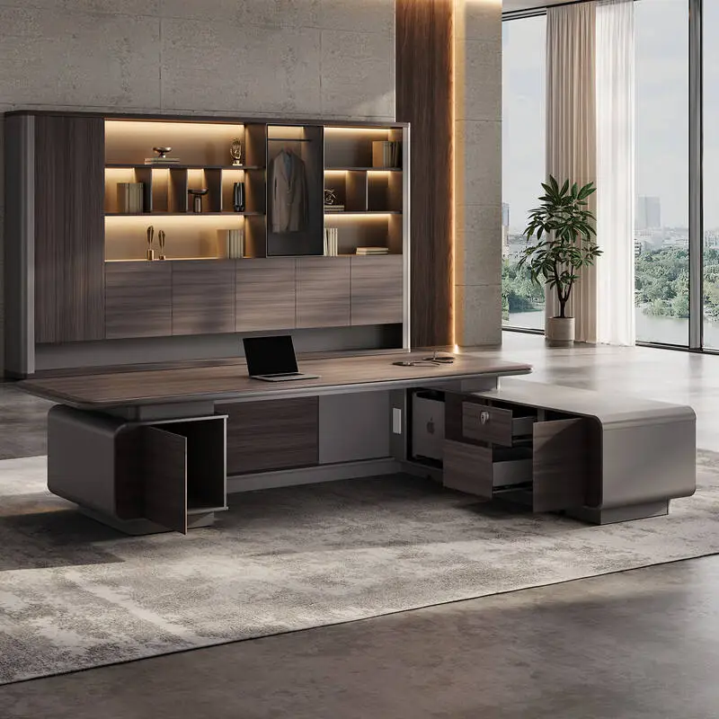 Luxury Modern L-Shaped Modular Executive Desk Extendable Solid Wood Home & Office Building Furniture — image 3
