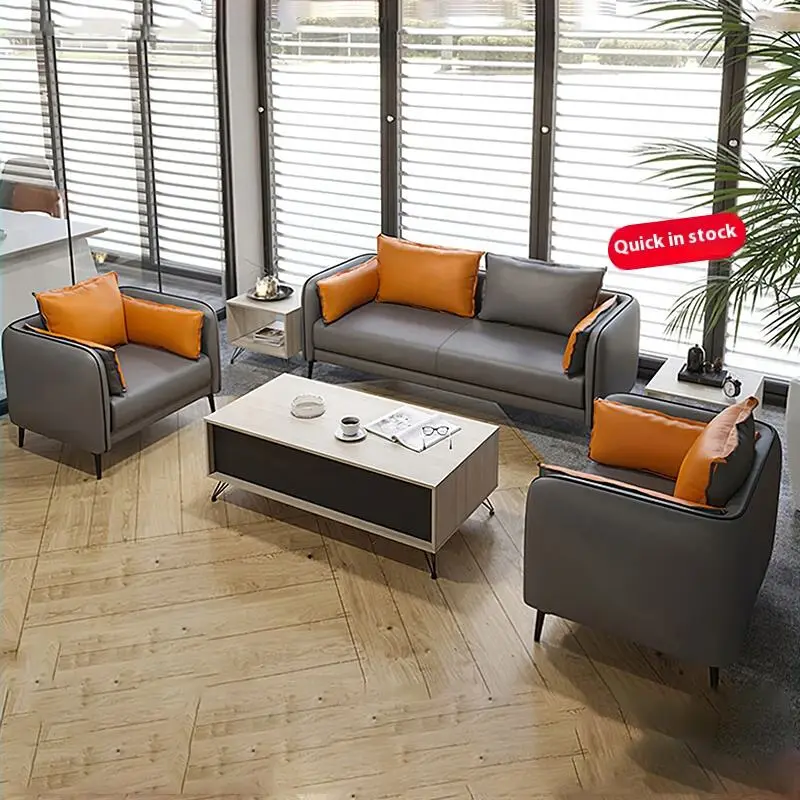 High Quality Modern Genuine Leather 3 Pieces Selection European Simple Style Office Sofa — view 1