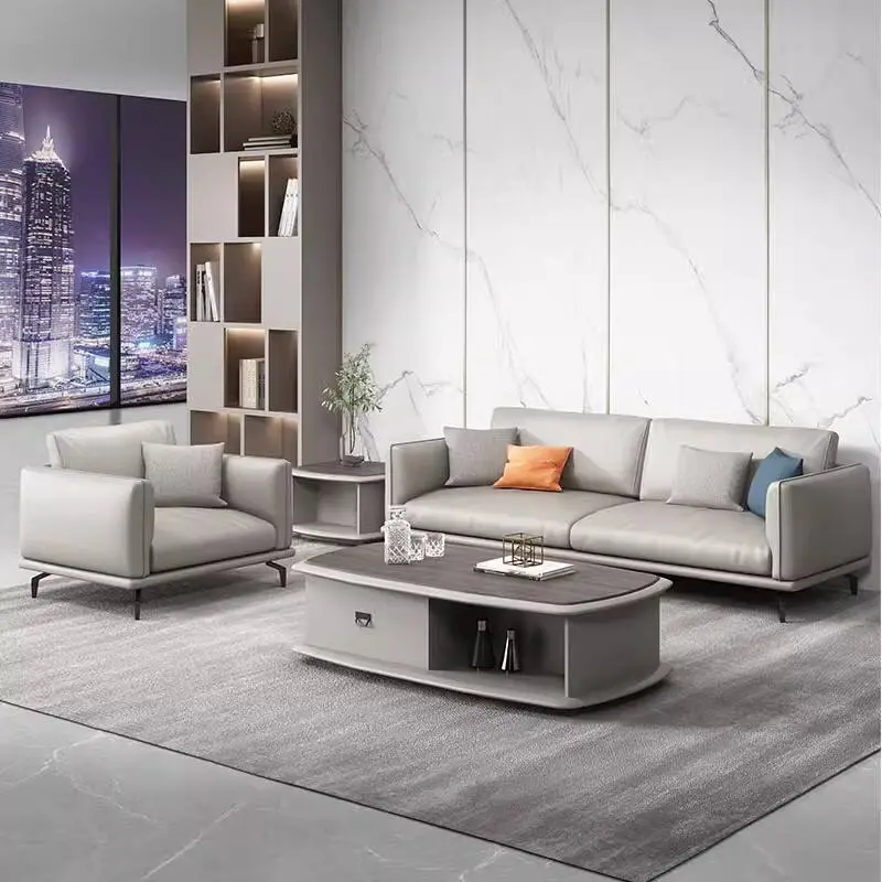 Modern Solid Wood Office Sofa and Coffee Table Combination for Commercial Use in Villa and Business Reception Rooms — image 3