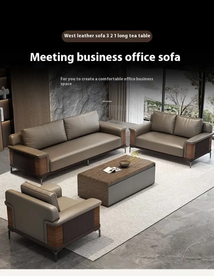 Best Price Modern Modular Office Room Furniture Foldable PU Leather Sofa Coffee Table Set Simple and Stylish — image 3