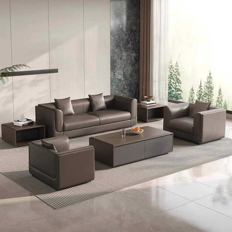 Simple Office Sofa the Best Price PU Leather Sofa with Coffee Table Set Office Room Furniture Synthetic Leather Modular — view 1
