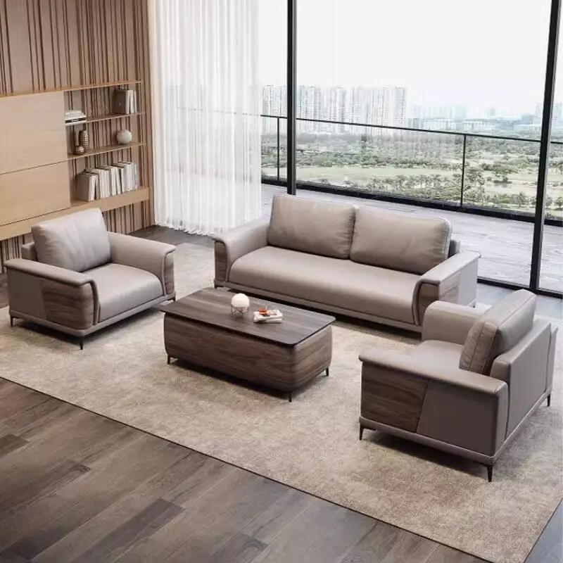 Simple Foldable Three Seat Office Sofa Best Price Wood Coffee Table Set Office Room Furniture Modular Modern — view 1