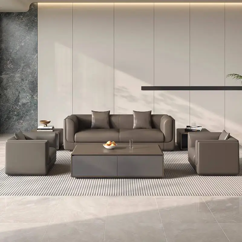 Simple Office Sofa the Best Price PU Leather Sofa with Coffee Table Set Office Room Furniture Synthetic Leather Modular Modern — image 4