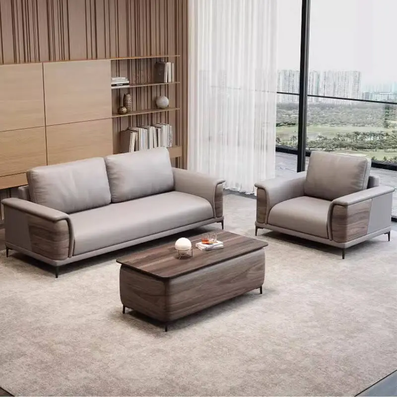Simple Foldable Three Seat Office Sofa Best Price Wood Coffee Table Set Office Room Furniture Modular Modern — image 3
