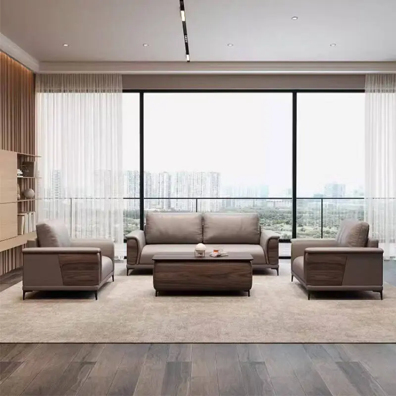 Simple Foldable Three Seat Office Sofa Best Price Wood Coffee Table Set Office Room Furniture Modular Modern — image 6