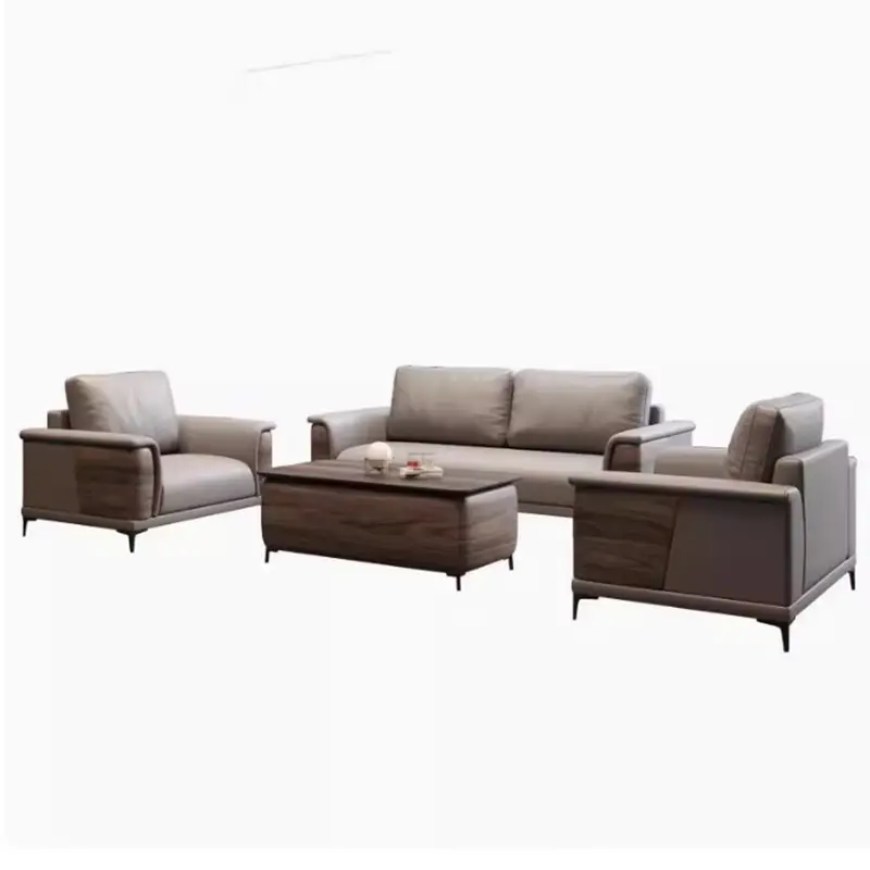 Simple Foldable Three Seat Office Sofa Best Price Wood Coffee Table Set Office Room Furniture Modular Modern — image 7