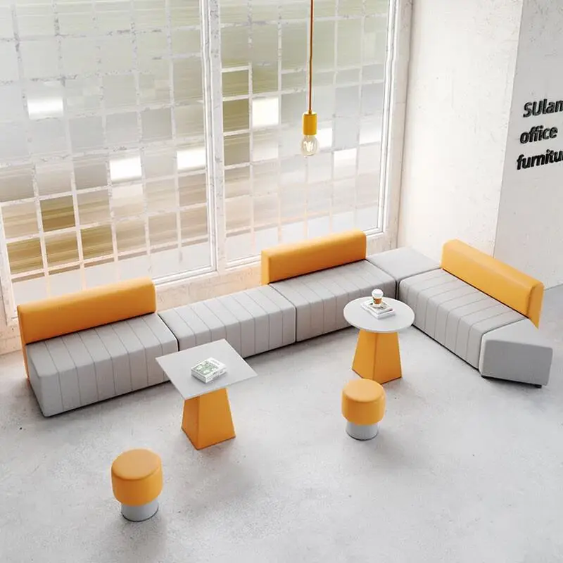Modern Creative Profiled Fabric Arc Sofa with Tea Table Simple Office & Leisure Combination for Apartment & School Use — view 1