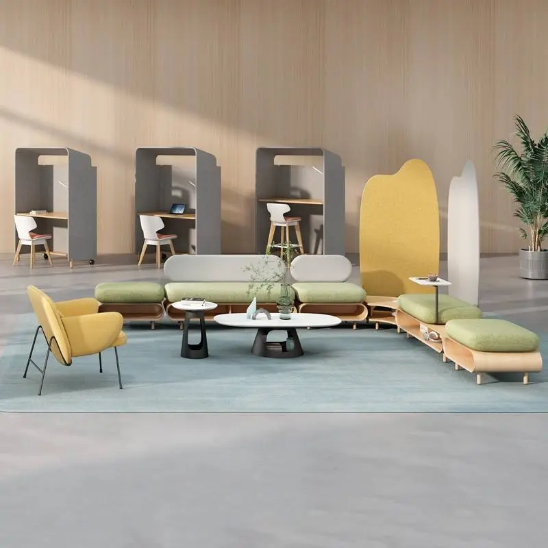 Creative Modern Wooden Office Sofa and Coffee Table Combination for Villa Use Multi-functional Modular Design — view 1