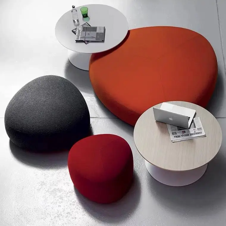 Modern Pebble Shaped Office Lounge Sofa Modular Creative Ottoman Waiting Area Seating Customizable Color Fabric Stool Set New — image 3