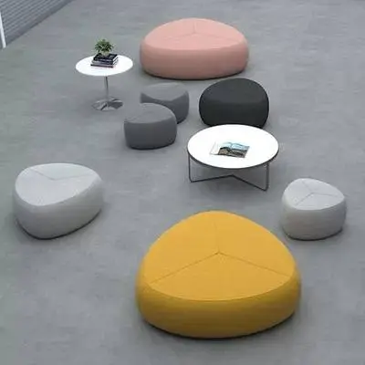 Modern Pebble Shaped Office Lounge Sofa Modular Creative Ottoman Waiting Area Seating Customizable Color Fabric Stool Set New — image 5