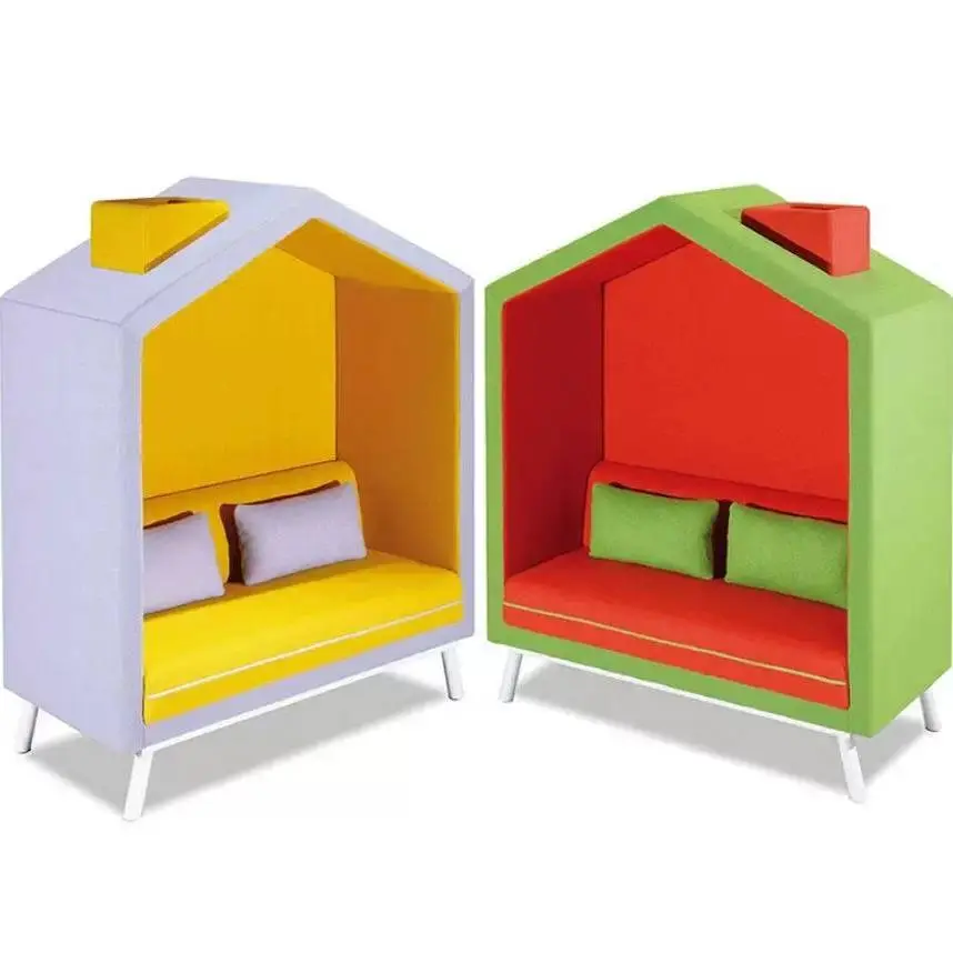 Creative Irregular House Shape High Back Enclosed Fabric Sofa Kindergarten Training Public Leisure Seating Furniture — image 6