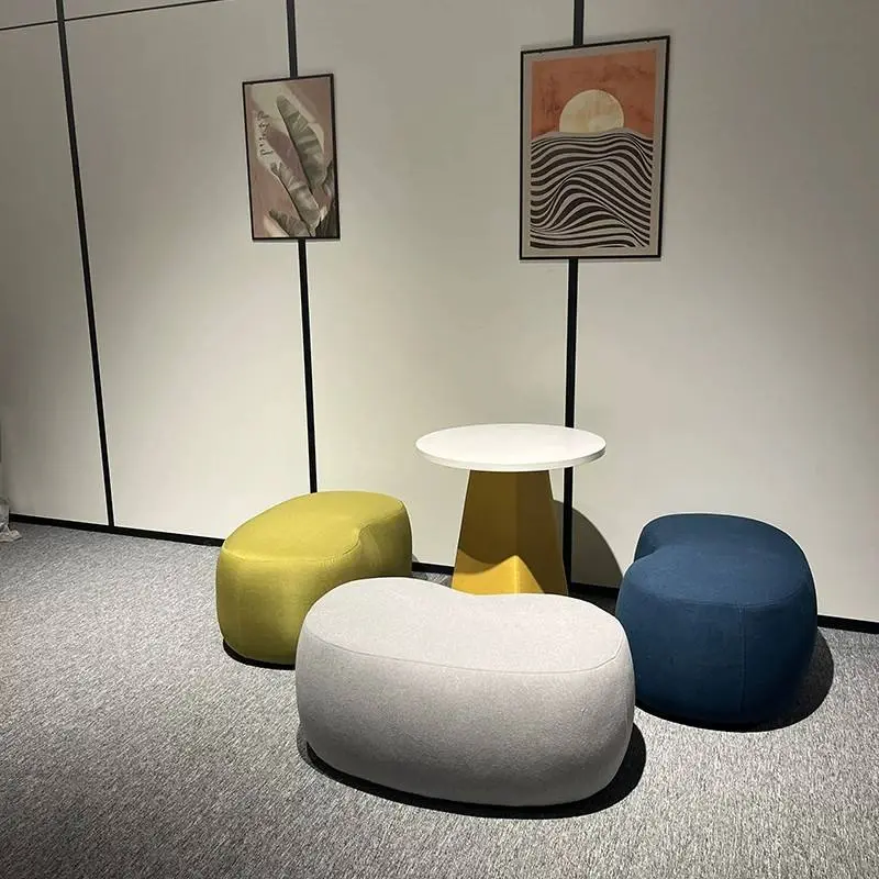 Designer Curved Fabric Ottoman Pouf Stool Set Modern Durable Office Apartment Hotel Leisure Lounge Waiting Area Commerci — view 1