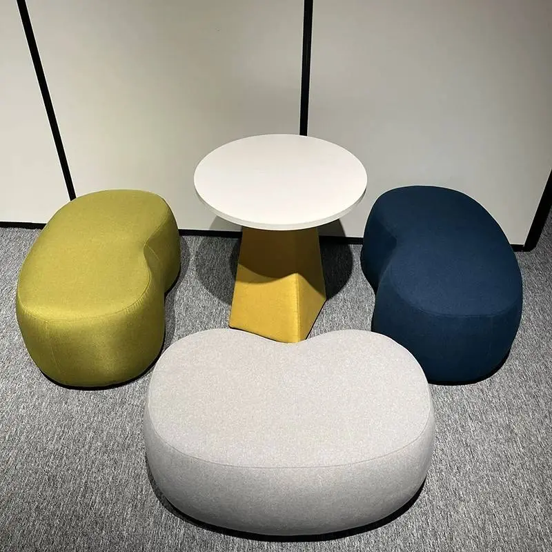 Designer Curved Fabric Ottoman Pouf Stool Set Modern Durable Office Apartment Hotel Leisure Lounge Waiting Area Commercial — image 3