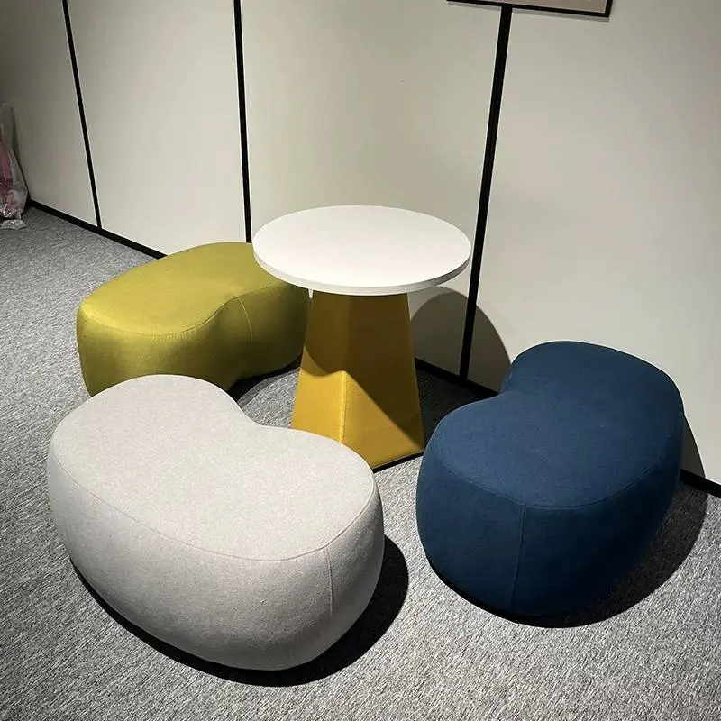 Designer Curved Fabric Ottoman Pouf Stool Set Modern Durable Office Apartment Hotel Leisure Lounge Waiting Area Commercial — image 4
