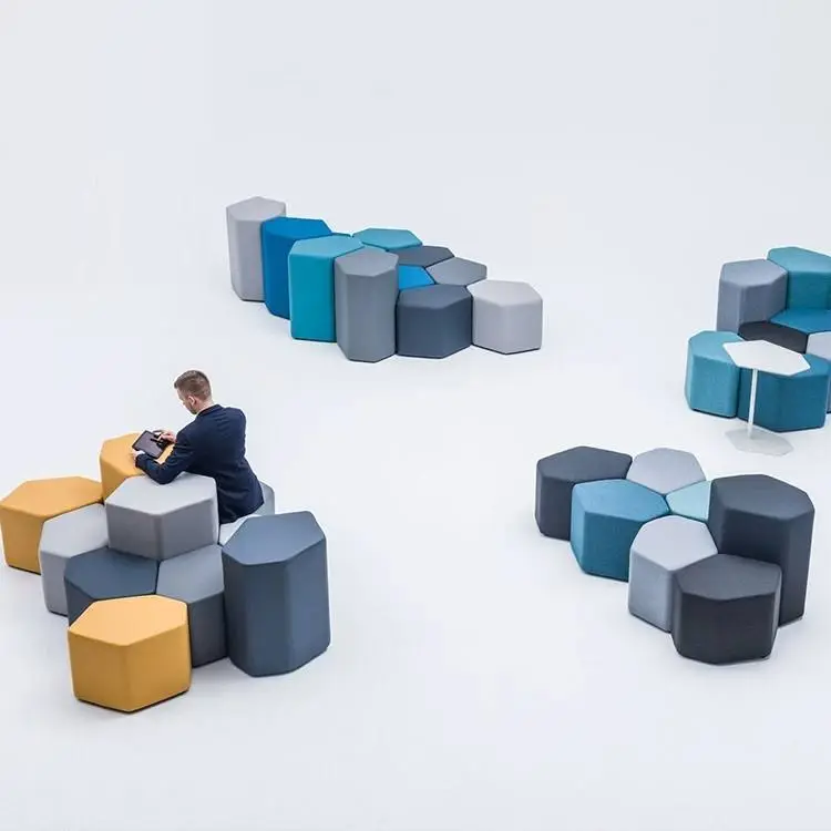 Creative Designer Stylish Hexagonal Modular Sofa Set Lobby Mall Kindergarten Waiting Area Leisure Seating Furniture — image 4