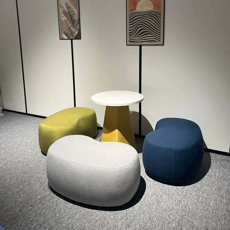 Designer Curved Fabric Ottoman Pouf Stool Set Modern Durable Office Apartment Hotel Leisure Lounge Waiting Area Commercial — image 5