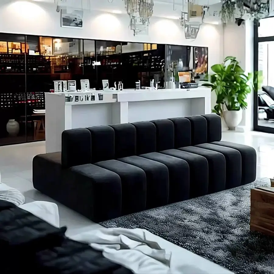 Custom Double-Sided Back-to-Back Modern Sectional Fabric Booth Sofa High-Density Sponge for Commercial Spaces-Durable Office — image 6
