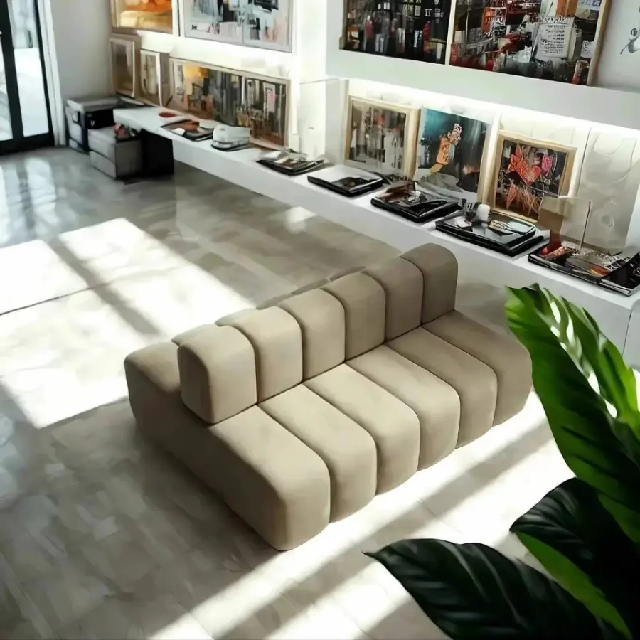 Custom Double-Sided Back-to-Back Modern Sectional Fabric Booth Sofa High-Density Sponge for Commercial Spaces-Durable Office — image 7