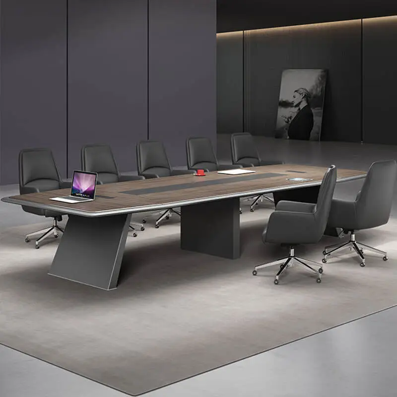 Simple Modern Large Reception Training Office Desk Chair Combination Wood Panel Style Modern Conference Table — view 1