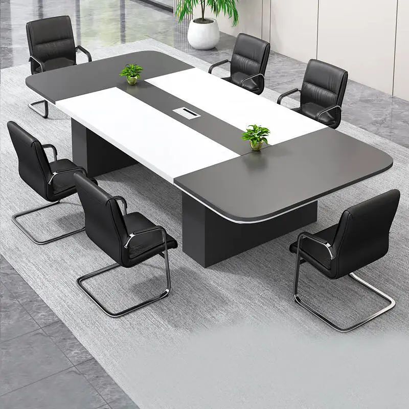 Large Modern Simple Office Desk Wooden Panel Simple Conference Room Workbench Long Negotiation Table for Conference Work — image 5