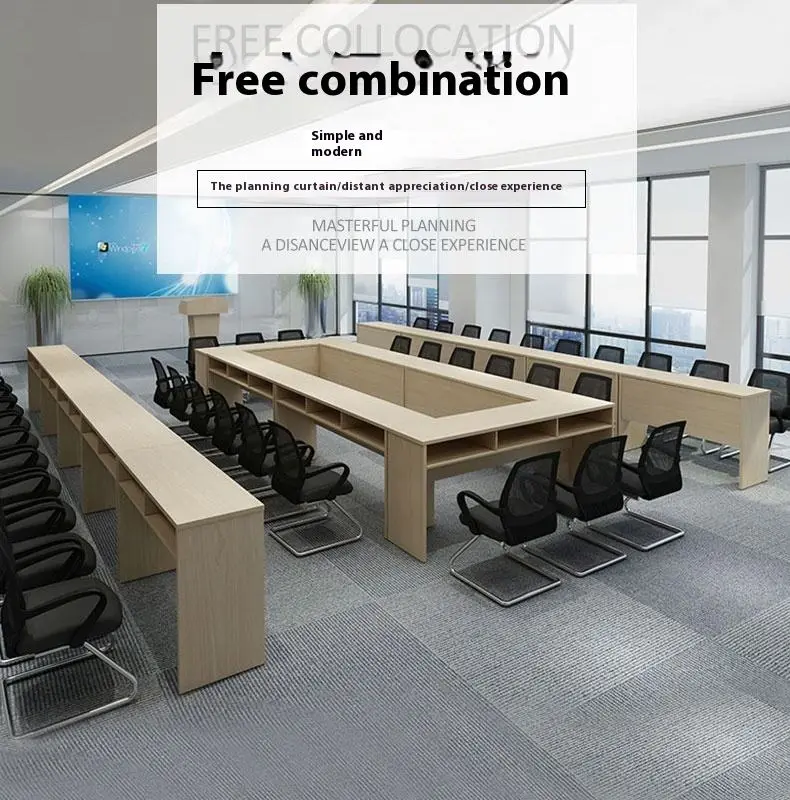 Modern Design Training Table and Chair Set Long Wooden Panel Negotiation Table for Employee Training Office Furniture — image 2
